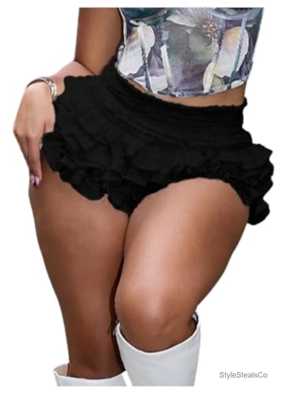 Plus Size Layered Ruffle Mini Bloomer Shorts Low Rise Coquette Micro Shorts